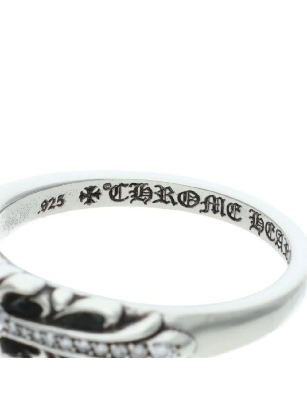 Chrome Hearts Baby Clsc P D Classic Floral Cross Pave Diamond Silver Ring
